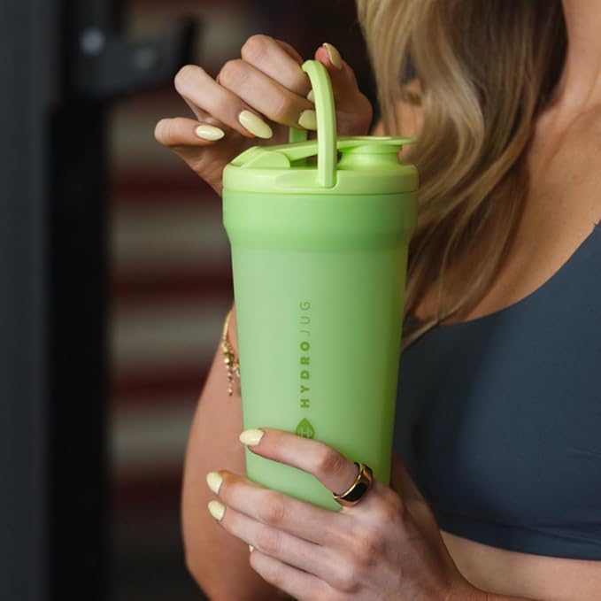 Hydrojug 20 oz Noiseless Shaker Bottle – 100% Leakproof Shaker Cup for Protein Mixes, Pre-Workout & Supplement Shakes – Durable, Easy Clean Design, Honeydew