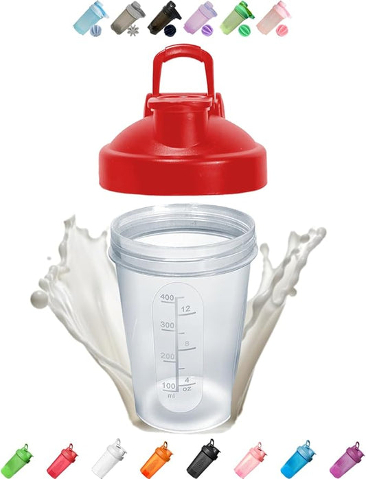 Blender Shaker Bottle w. BPA free, Leak Proof, Embossed Ounce & Milliliter Markings ,Best Shaker Bottle for Protein Powder-Juice Mixer, Fitness Shaker Cup w. Whisk Ball(Clear Body-16 Oz, Red)