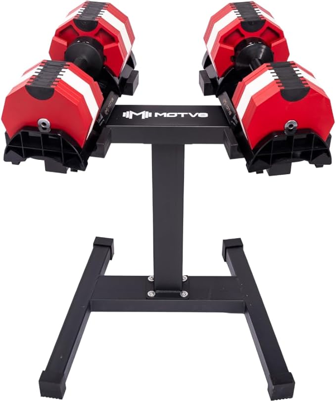 Decabell 580 Adjustable Dumbbells - Motv8 Decabell 580s, 5lbs - 80lbs Adjustable Free Weight Nuobell Style Dumbbell for Men and Women - Strength Training and Fitness (Pair of 2 Dumbbells)