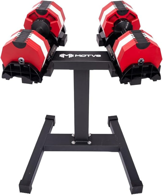Decabell 580 Adjustable Dumbbells - Motv8 Decabell 580s, 5lbs - 80lbs Adjustable Free Weight Nuobell Style Dumbbell for Men and Women - Strength Training and Fitness (Pair of 2 Dumbbells)