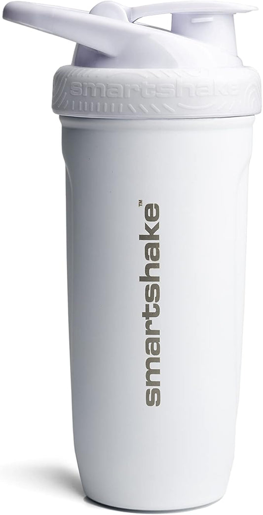 Smartshake Reforce Stainless Steel Protein Shaker Bottle 900 ml | 30 oz - Leakproof Screw-on Lid - BPA Free – Unisex - Non Insulated - White