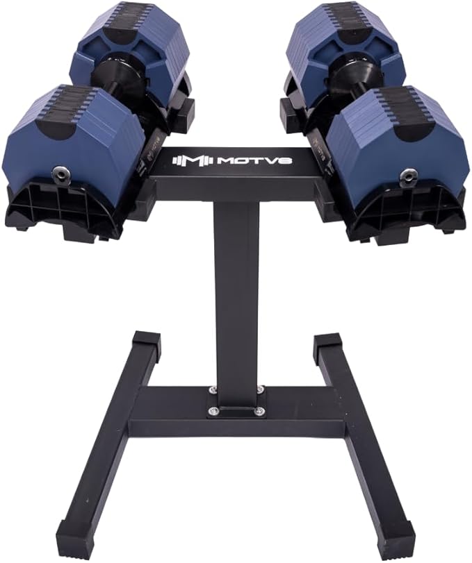Decabell 580 Adjustable Dumbbells - Motv8 Decabell 580s, 5lbs - 80lbs Adjustable Free Weight Nuobell Style Dumbbell for Men and Women - Strength Training and Fitness (Pair of 2 Dumbbells)