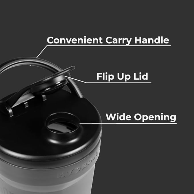 Hydrojug 20 oz Noiseless Shaker Bottle – 100% Leakproof Shaker Cup for Protein Mixes, Pre-Workout & Supplement Shakes – Durable, Easy Clean Design, Black