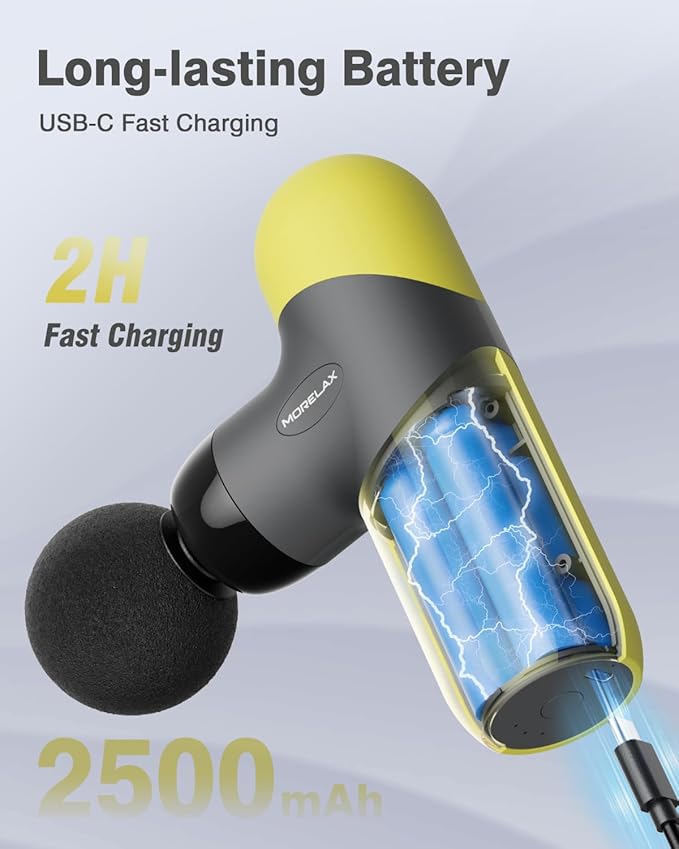 Mini Massage Gun Portable Deep Tissue Muscle Percussion Massager, Electric Handheld Sport Massager with 6 Massage Heads 4 Speed, Best Gift (Yellow)