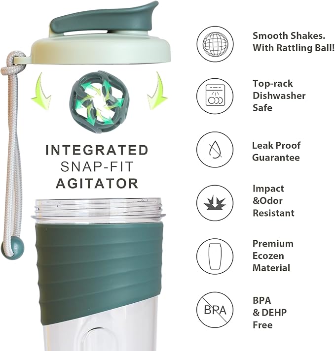 Protein Shaker Bottle 24oz – Teal Transparent Tritan with Measurement Scale, Silicone Grip & Teal Shaker Ball – Perfect for Protein Shakes, Smoothies, and Supplements