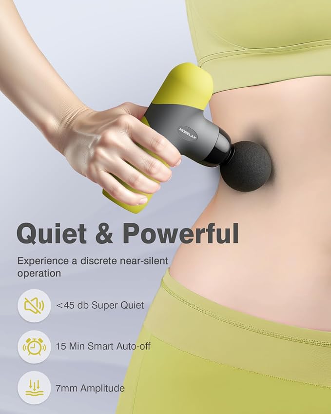 Mini Massage Gun Portable Deep Tissue Muscle Percussion Massager, Electric Handheld Sport Massager with 6 Massage Heads 4 Speed, Best Gift (Yellow)