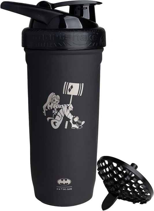 Smartshake DC COMICS Reforce Stainless Steel Protein Shaker Bottle 900 ml | 30 oz - Leakproof Screw-on Lid - BPA Free – Unisex - Non Insulated - Harley Quinn Logo