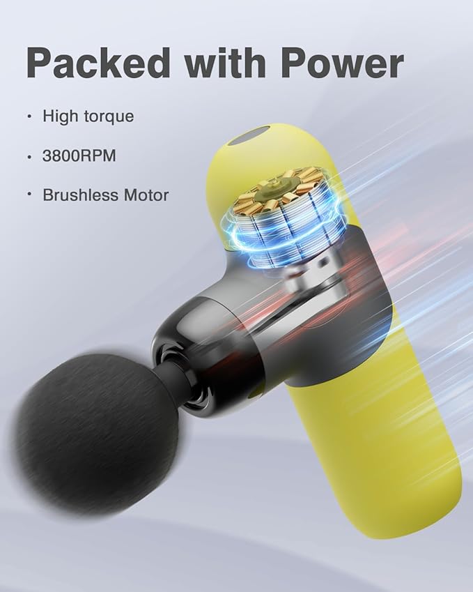 Mini Massage Gun Portable Deep Tissue Muscle Percussion Massager, Electric Handheld Sport Massager with 6 Massage Heads 4 Speed, Best Gift (Yellow)