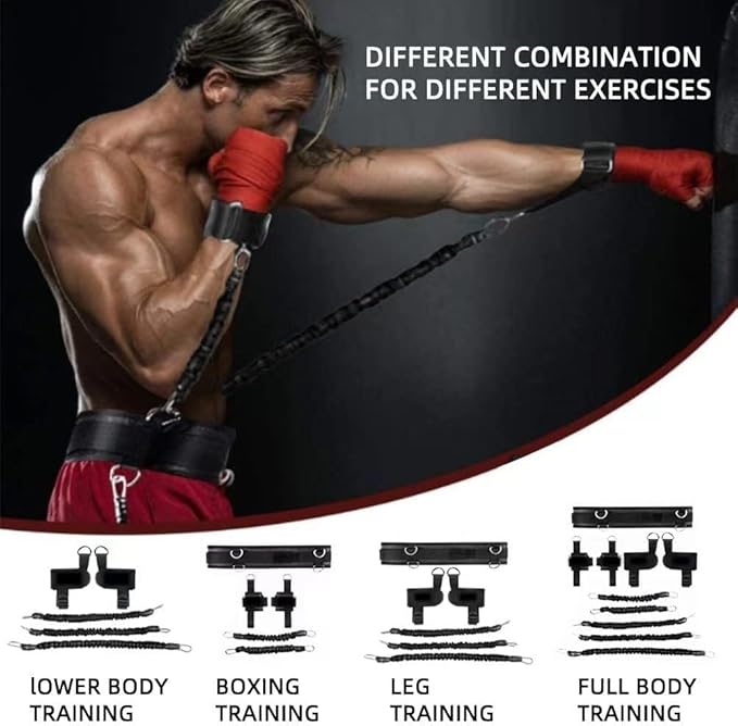 Boxing Resistance Bands, Leg Strength and Agility Speed Trainer for Men and Women Exercise Power Punch Pro with Belt, Ankle, Kicking Set for MMA