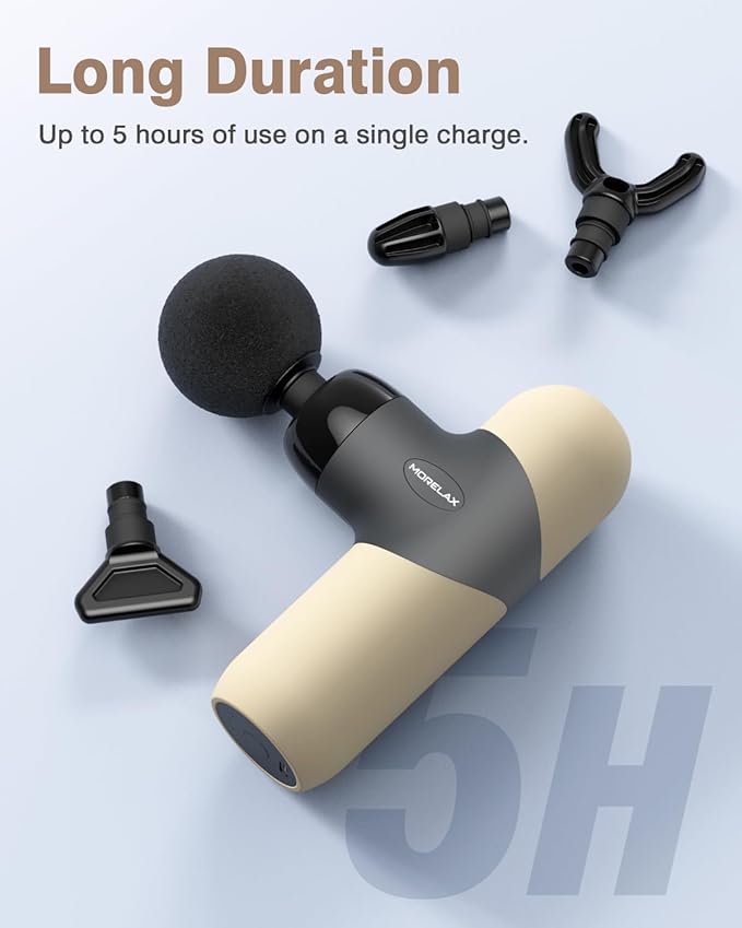 Mini Massage Gun Portable Deep Tissue Muscle Percussion Massager, Electric Handheld Sport Massager with 6 Massage Heads 4 Speed, Best Gift (Almond)