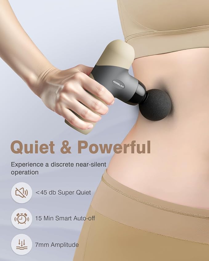 Mini Massage Gun Portable Deep Tissue Muscle Percussion Massager, Electric Handheld Sport Massager with 6 Massage Heads 4 Speed, Best Gift (Almond)