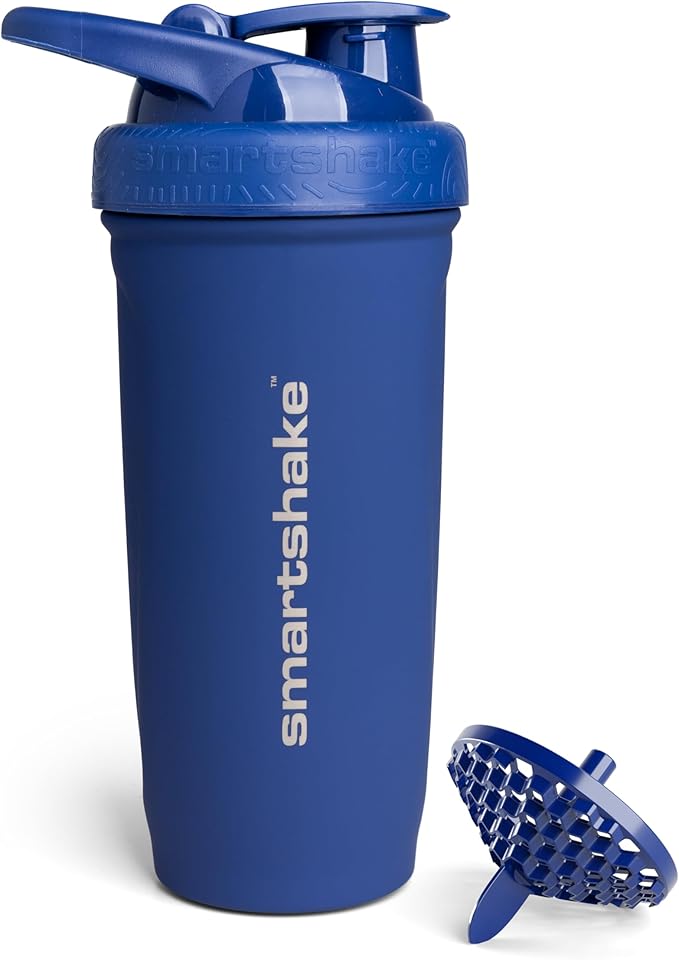 Smartshake Reforce Stainless Steel Protein Shaker Bottle 900 ml | 30 oz - Leakproof Screw-on Lid - BPA Free – Non Insulated Bottle- Unisex (Navy Blue)