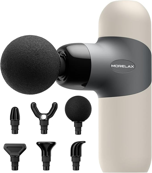 Mini Massage Gun Portable Deep Tissue Muscle Percussion Massager, Electric Handheld Sport Massager with 6 Massage Heads 4 Speed, Best Gift (Almond)