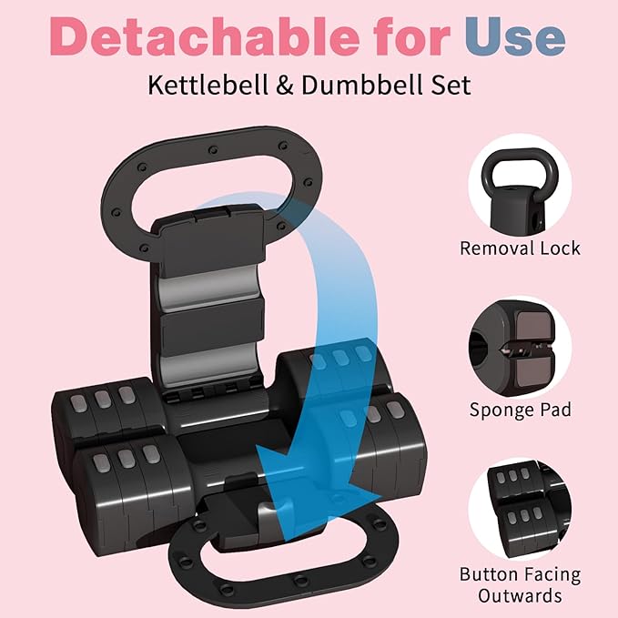 Adjustable Kettlebell Set, 4-in-1 Free Weight Kettlebell sets (5.5lbs 7.7lbs 9.9lbs 12.1lbs) for women, Weight Dumbbell Set of 2 for Home Gym Fitness Training