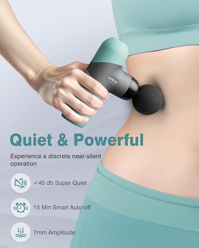 Mini Massage Gun Portable Deep Tissue Muscle Percussion Massager, Electric Handheld Sport Massager with 6 Massage Heads 4 Speed, Best Gift (Mint)
