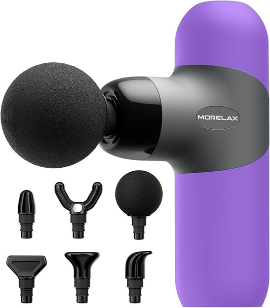 Mini Massage Gun Portable Deep Tissue Muscle Percussion Massager, Electric Handheld Sport Massager with 6 Massage Heads 4 Speed, Best Gift (Purple)