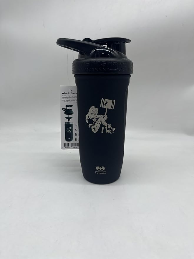 Smartshake DC COMICS Reforce Stainless Steel Protein Shaker Bottle 900 ml | 30 oz - Leakproof Screw-on Lid - BPA Free – Unisex - Non Insulated - Harley Quinn Logo