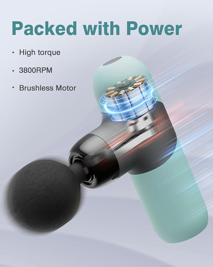 Mini Massage Gun Portable Deep Tissue Muscle Percussion Massager, Electric Handheld Sport Massager with 6 Massage Heads 4 Speed, Best Gift (Mint)