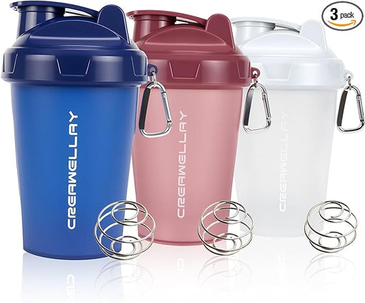3 Pack Shaker Bottles for Protein Mixes, 17 oz Small Protein Shaker Bottle with Handle, Gym Shaker Cups with Blending Ball for Pre Workout, BPA-Free & Dishwasher Safe (White, Pink, Blue)