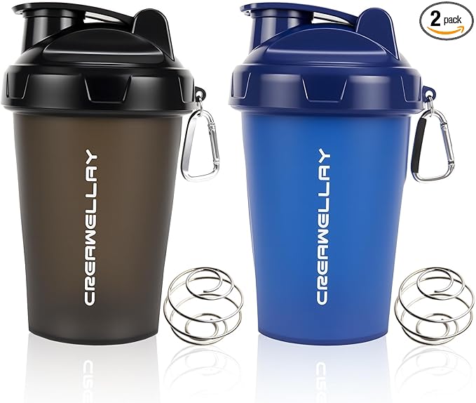 2 Pack Shaker Bottles for Protein Mixes, 17 oz Small Protein Shaker Bottle with Handle, Gym Shaker Cups with Blending Ball for Pre Workout, BPA-Free & Dishwasher Safe (Black, Blue)