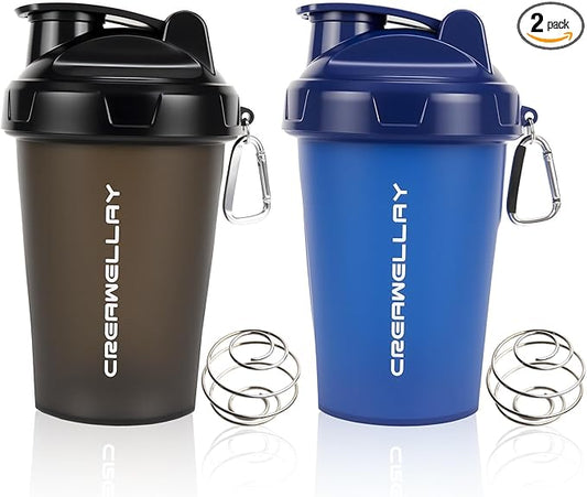2 Pack Shaker Bottles for Protein Mixes, 17 oz Small Protein Shaker Bottle with Handle, Gym Shaker Cups with Blending Ball for Pre Workout, BPA-Free & Dishwasher Safe (Black, Blue)