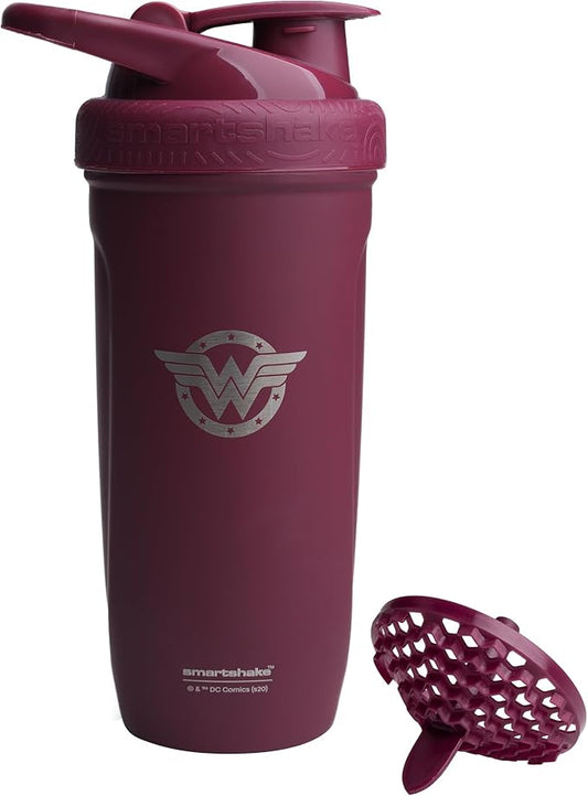 Smartshake DC COMICS Reforce Stainless Steel Protein Shaker Bottle 900 ml | 30 oz - Leakproof Screw-on Lid - BPA Free – Unisex - Non Insulated - Wonder Women Logo