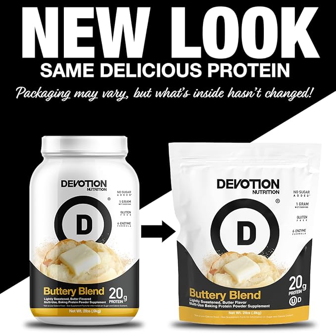 Devotion Nutrition Protein Powder Blend | Gluten Free, Keto Friendly, No Added Sugars | 1g MCT | 20g Whey & Micellar Protein | 2lb Tub (Buttery Blend)