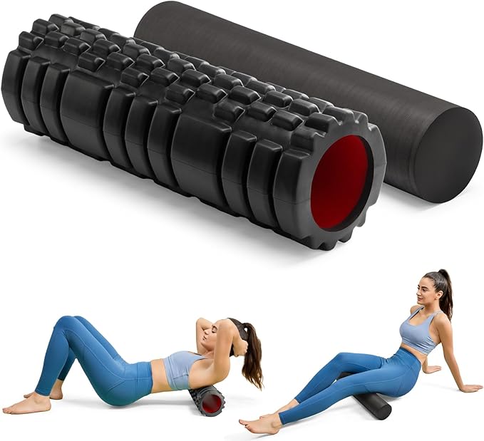 5-in-1 Foam Roller Set, Massage Roller Stick, Massage Ball, Resistance Band for Deep Muscle Massage, Trigger Point Release, Pilates, Yoga (Black-18(2 in 1))