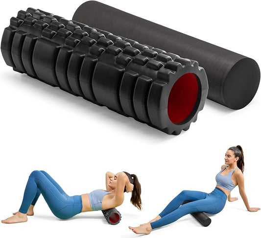 5-in-1 Foam Roller Set, Massage Roller Stick, Massage Ball, Resistance Band for Deep Muscle Massage, Trigger Point Release, Pilates, Yoga (Black-18(2 in 1))