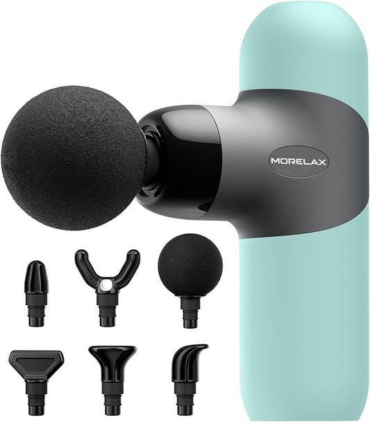 Mini Massage Gun Portable Deep Tissue Muscle Percussion Massager, Electric Handheld Sport Massager with 6 Massage Heads 4 Speed, Best Gift (Mint)