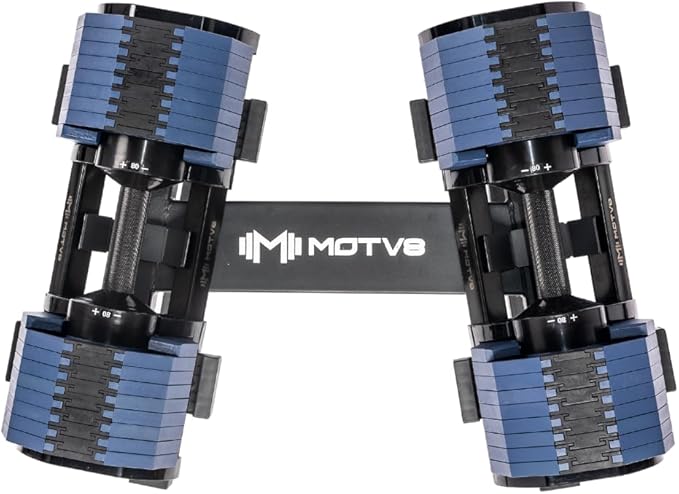 Decabell 580 Adjustable Dumbbells - Motv8 Decabell 580s, 5lbs - 80lbs Adjustable Free Weight Nuobell Style Dumbbell for Men and Women - Strength Training and Fitness (Pair of 2 Dumbbells)