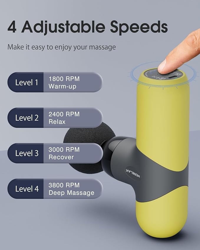 Mini Massage Gun Portable Deep Tissue Muscle Percussion Massager, Electric Handheld Sport Massager with 6 Massage Heads 4 Speed, Best Gift (Yellow)