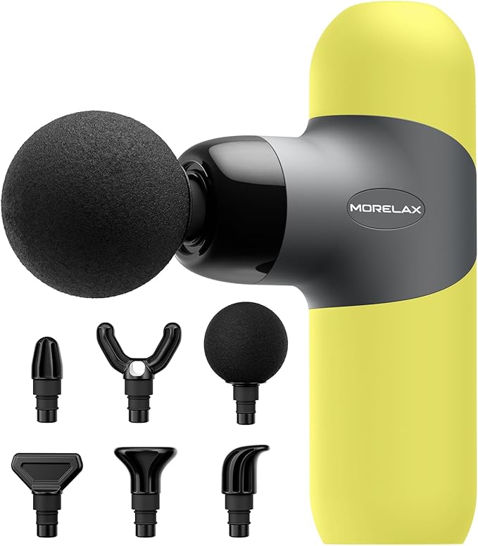 Mini Massage Gun Portable Deep Tissue Muscle Percussion Massager, Electric Handheld Sport Massager with 6 Massage Heads 4 Speed, Best Gift (Yellow)