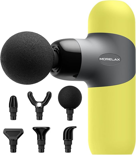 Mini Massage Gun Portable Deep Tissue Muscle Percussion Massager, Electric Handheld Sport Massager with 6 Massage Heads 4 Speed, Best Gift (Yellow)