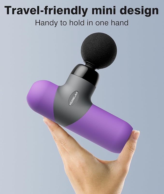 Mini Massage Gun Portable Deep Tissue Muscle Percussion Massager, Electric Handheld Sport Massager with 6 Massage Heads 4 Speed, Best Gift (Purple)