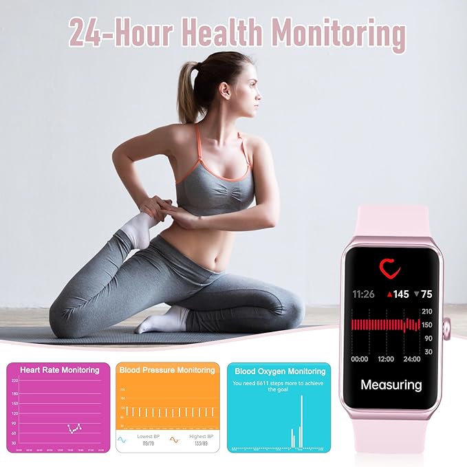 Fitness Tracker with 24/7 Heart Rate,Blood Pressure Sleep Tracking,104 Sports Modes Calories Smart Watch,IP68 Waterproof Step Counter Activity Trackers Pedometer for Android&iPhone Women Men