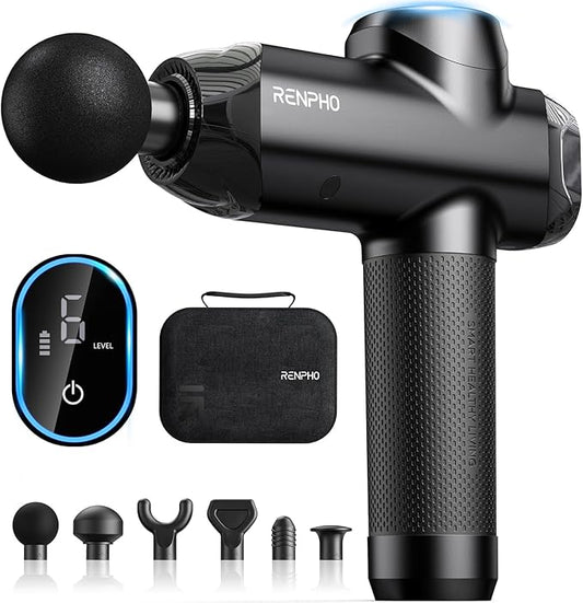 RENPHO Massage Gun Deep Tissue with 12mm Amplitude, Percussion Muscle Massage Gun, Portable Electric Handheld Massager Gun, LED Touch Display Carry Travel Case, Power