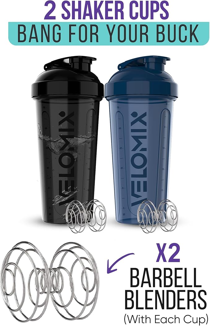 -2 Pack- 28 oz Protein Shaker Bottles for Protein Mixes - 2x Wire Whisk | Leak Proof Shaker Cups for Protein Shakes | Protein Shaker Bottle Pack | Shakers for Protein Shakes-Blue&Black
