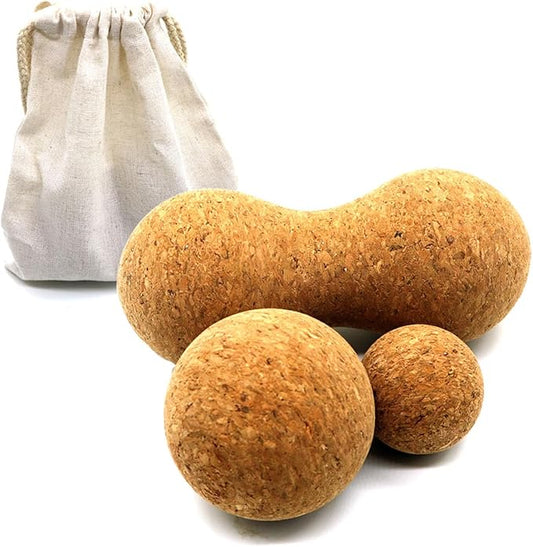 Cork Massage Ball Set for Fascia Release After Exercise, Yoga,Trigger Point Therapy, Relax Muscles, and Relieve Stress,Set of 3 （5.4"*2.4"+2.4"+1.7" Lacrosse Massage Balls