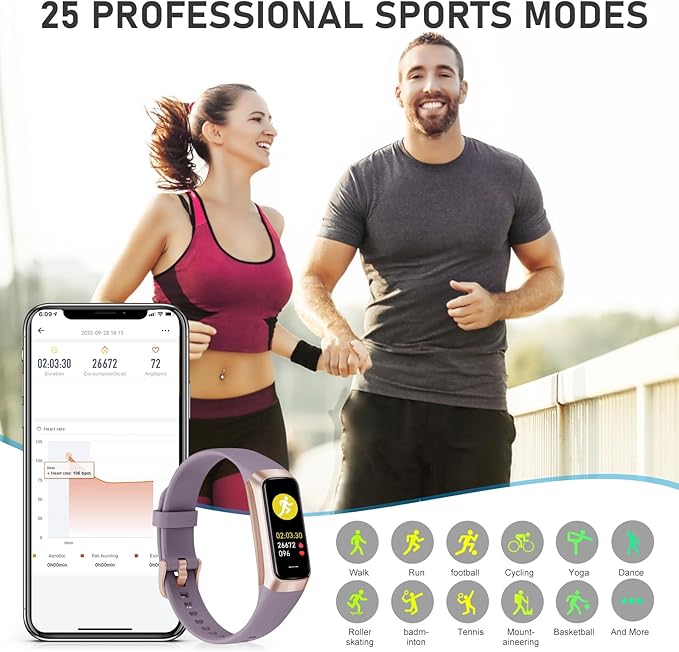 Fitness Tracker with 24/7Heart Rate, Blood Pressure, Sleep Tracking, Calorie, Activity Tracker with 1.1" AMOLED Color Screen, Waterproof Step Tracker for Android iPhones Women Men