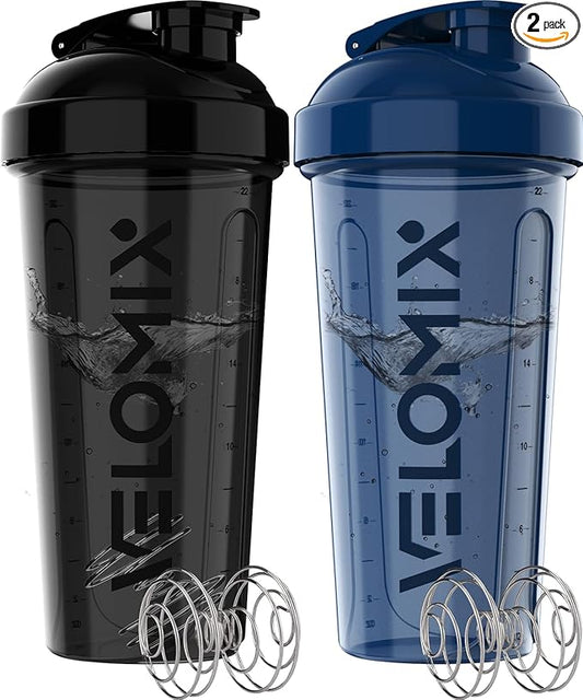 -2 Pack- 28 oz Protein Shaker Bottles for Protein Mixes - 2x Wire Whisk | Leak Proof Shaker Cups for Protein Shakes | Protein Shaker Bottle Pack | Shakers for Protein Shakes-Blue&Black