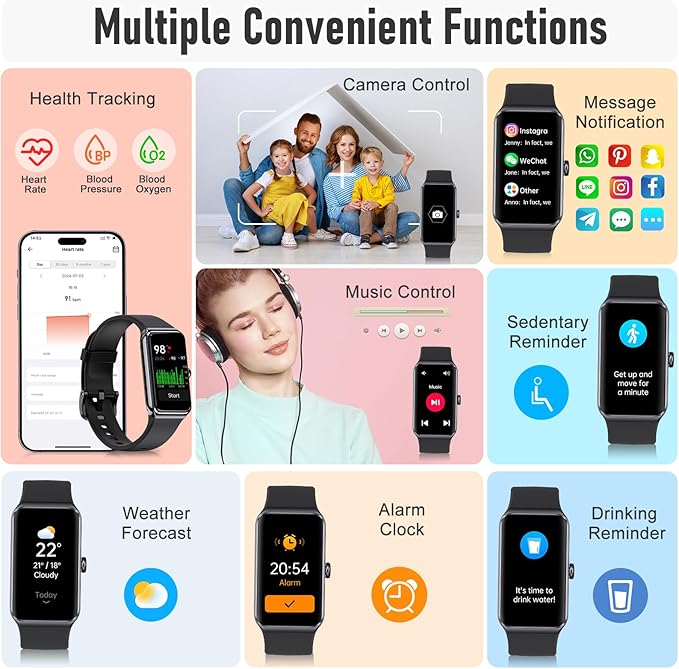 Fitness Tracker with 24/7 Heart Rate,Blood Pressure Sleep Tracking,104 Sports Modes Calories Smart Watch,IP68 Waterproof Step Counter Activity Trackers Pedometer for Android&iPhone Women Men