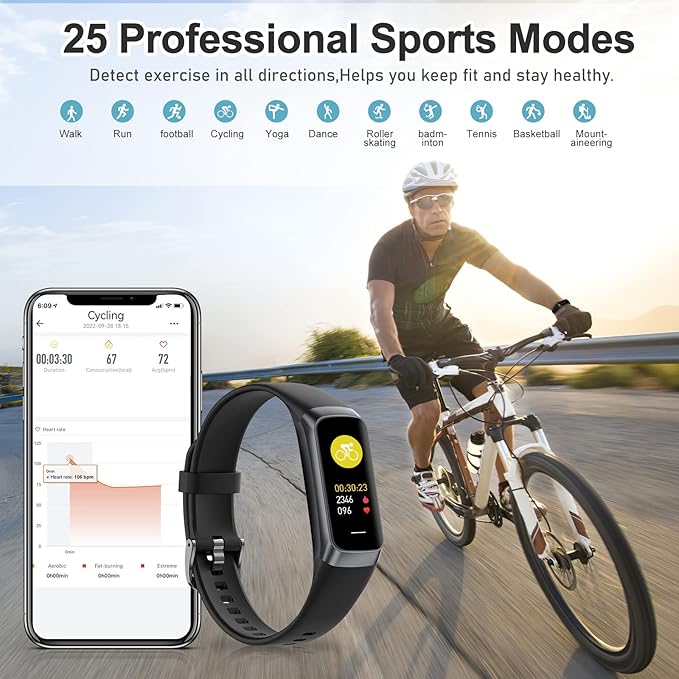 Fitness Tracker with 24/7 Heart Rate, Blood Oxygen Blood Pressure Sleep Monitor, Activity Trackers 5 ATM Waterproof,Step Calorie Counter Pedometer Health Smart Watch for Women Men (Black)