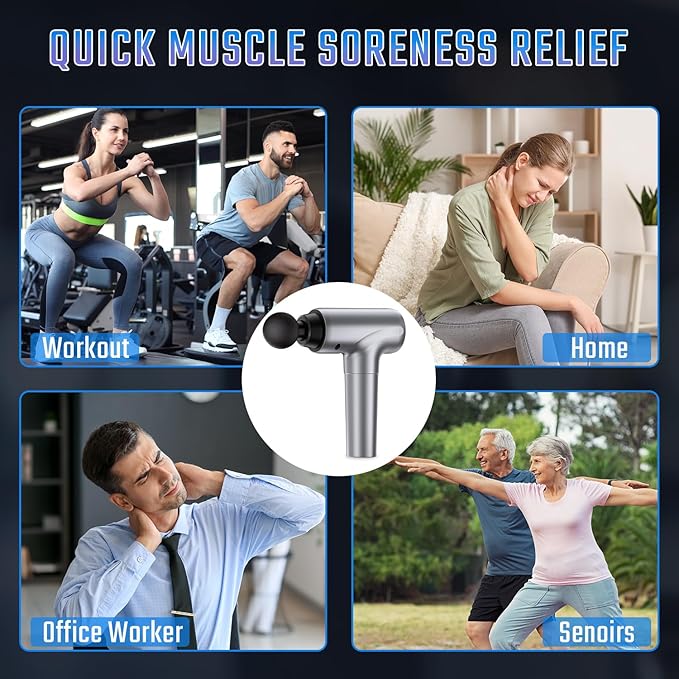 Massage Gun, Muscle Massage Gun Deep Tissue Back Massager for Pain Relief, 20 Speeds Handheld Electric Massager Tool with Silent Brushless Motor, Suitable for Gym Office Home Travel (Silver Grey)