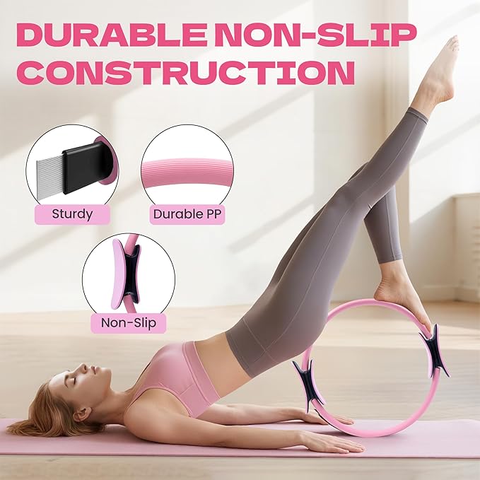 Home Pilates Equipment for Women, Pilates Kit with 14'' Pilates Rings, Yoga Ball, Sliding Disks, Pilates Bands & Accessories - Workout Equipment Home Gym Includes Complete Fitness Poster