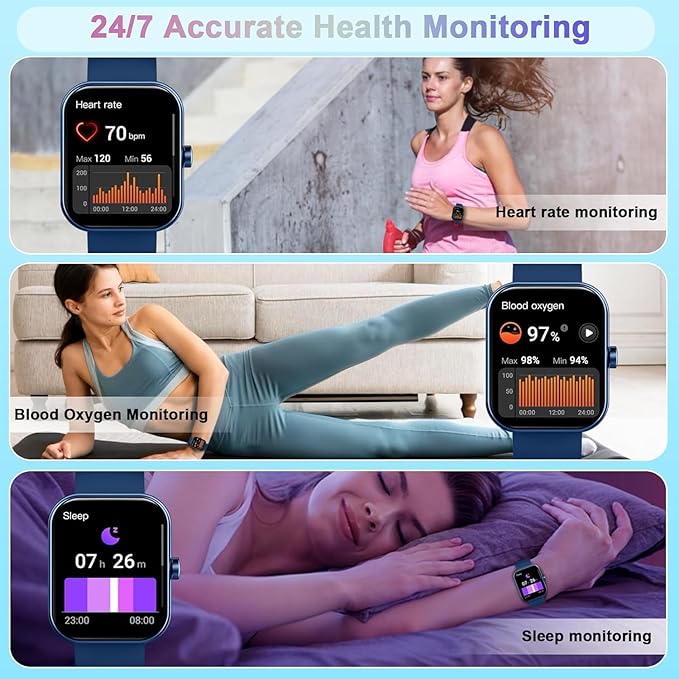 Smart Watch(Answer/Make Call), 1.96" HD Smartwatch for Men Women, 2025 Fitness Watch with 110+ Sport Modes/Heart Rate/Sleep Monitor/Pedometer, IP68 Waterproof Fitness Activity Tracker for Android iOS