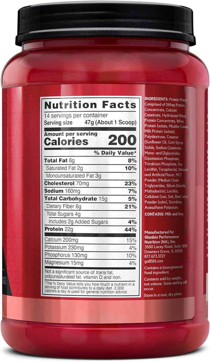 BSN SYNTHA-6 Premium Protein Powder with 6g of Fiber, Whey Protein, Micellar Casein, Milk Protein Isolate Blend, 5g Fat, Strawberry Milkshake, 14 Servings (Packaging May Vary)