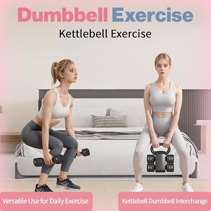 Adjustable Kettlebell Set, 4-in-1 Free Weight Kettlebell sets (5.5lbs 7.7lbs 9.9lbs 12.1lbs) for women, Weight Dumbbell Set of 2 for Home Gym Fitness Training
