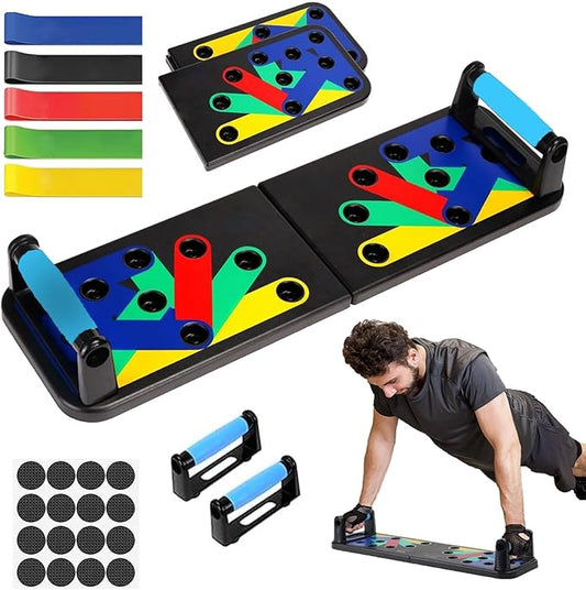 Push Up Board Workout Equipment | Foldable Fitness Board with 5 Resistance Band | 20 in 1 Adjustable Handles with Strong Grip | Multifunctional Fitness at Home Workout Equipment