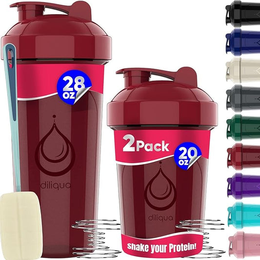 2 PACK, 28 oz & 20 oz Shaker Bottles with Powerful Wire Whisks for Protein Mixes | Leakproof Blender Shaker Bottle Pack | BPA-Free & Dishwasher Safe | Shaker Bottle | Shaker Cups for shakes